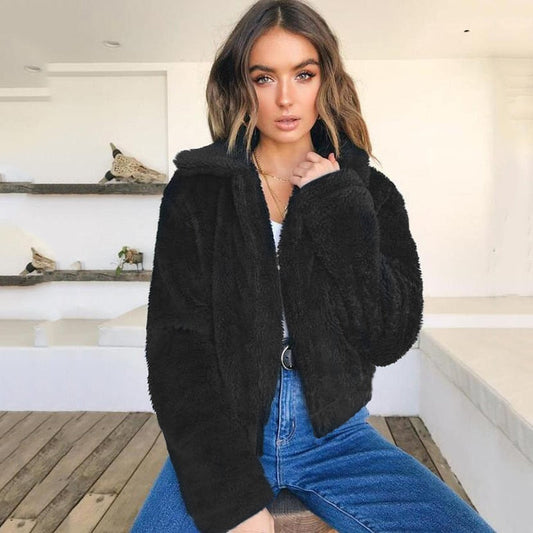 Faux Fur Coat Autumn Elegant Loose Thin Outwear Zipper Overcoat Teddy Jacket The Clothing Company Sydney