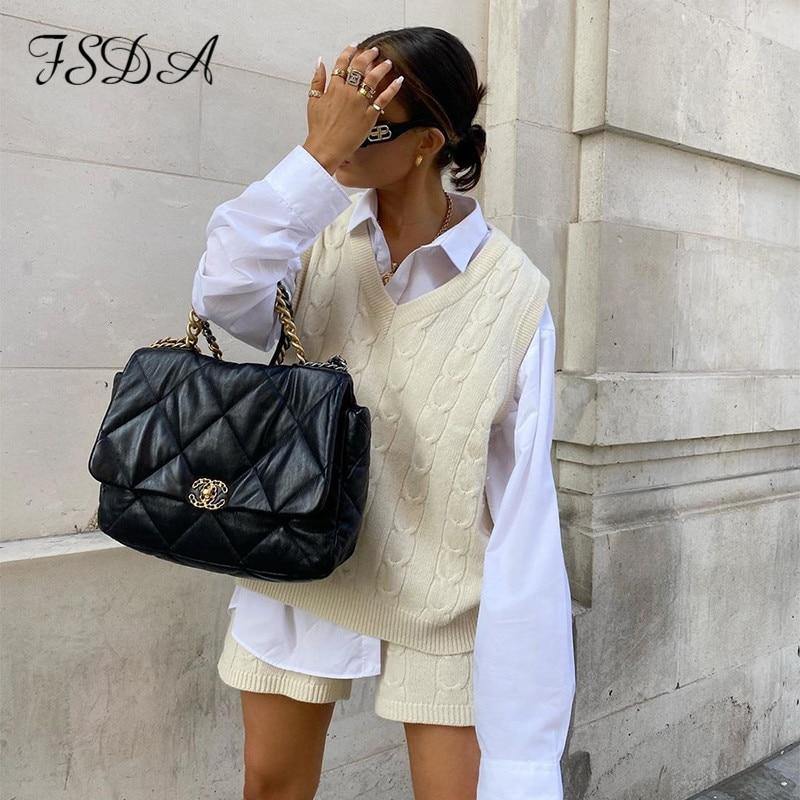 Sleeveless knitted sweater top and matching shorts mini set by The Clothing Company Sydney, casual autumn winter outfit.