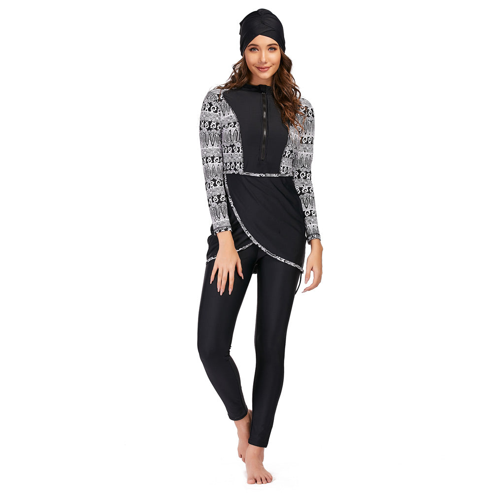 Three-piece full-body swimsuit with long sleeves from The Clothing Company Sydney, designed for conservative swimwear.