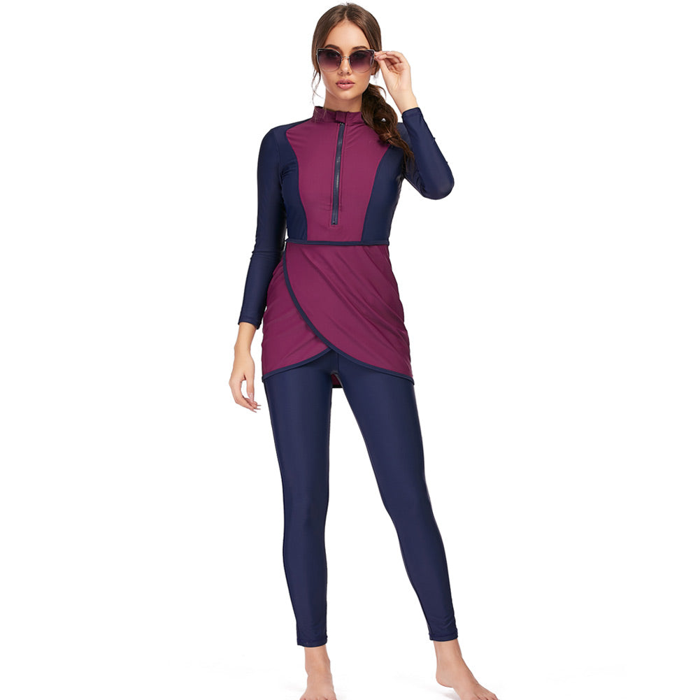 Full body long sleeve swimsuit by The Clothing Company Sydney, conservative 3-piece swimwear for sports and swimming.