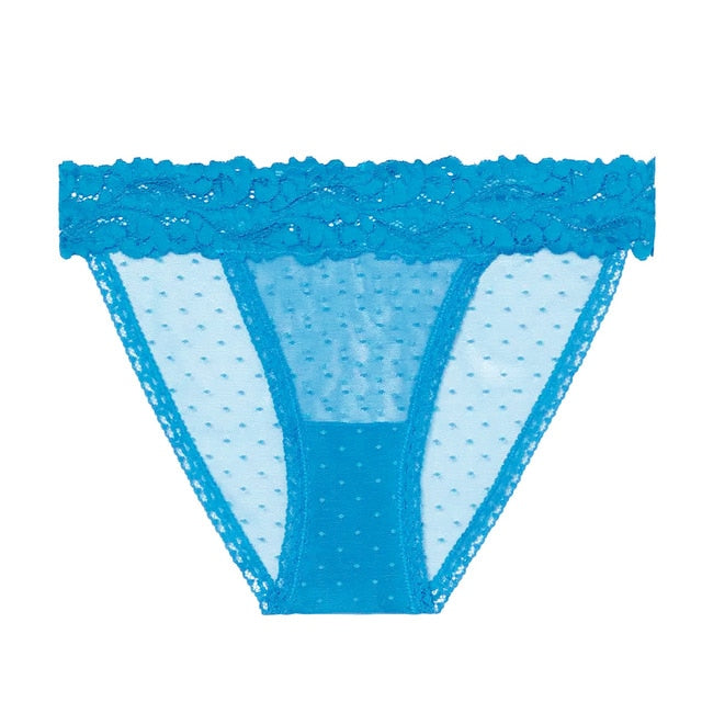 Low-waist transparent lace underwear from The Clothing Company Sydney, showcasing a sexy dot mesh thong with delicate lace details.