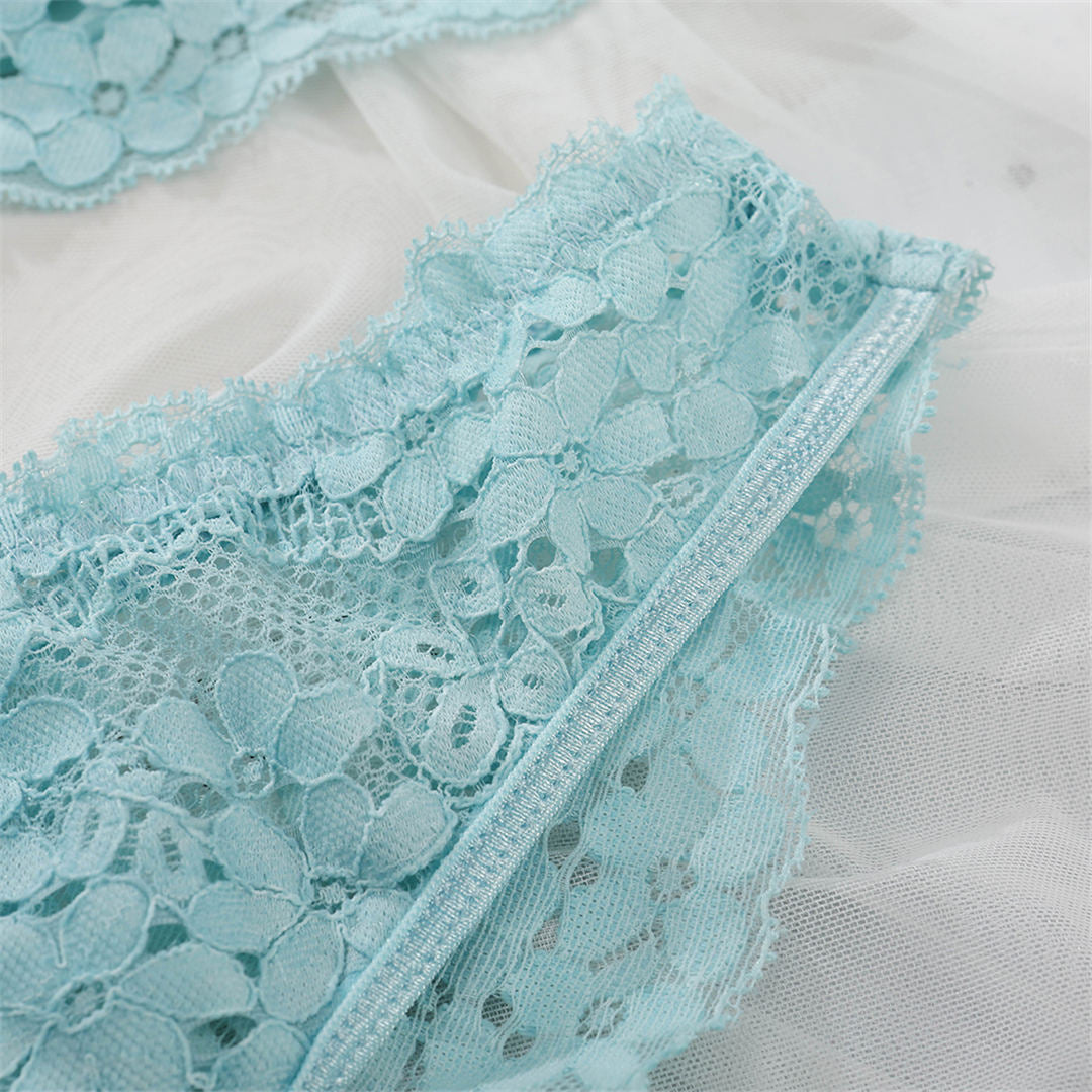 See-through lingerie set with push-up bralette and matching panties from The Clothing Company Sydney, featuring delicate sheer fabric.