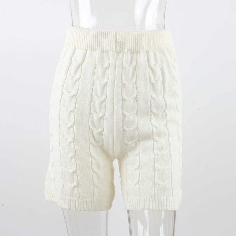 Sleeveless knitted sweater top and matching shorts mini set from The Clothing Company Sydney, casual autumn winter outfit.