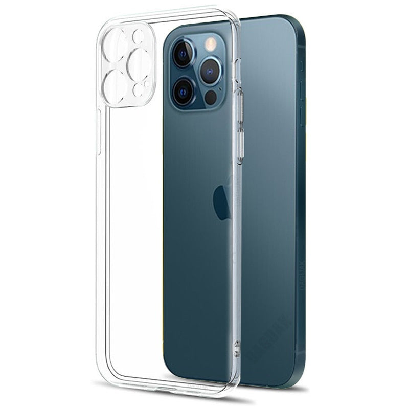 Clear silicone phone case for iPhone 12 Pro Max and iPhone 12 Mini, shockproof protection with camera lens cover by The Clothing Company Sydney