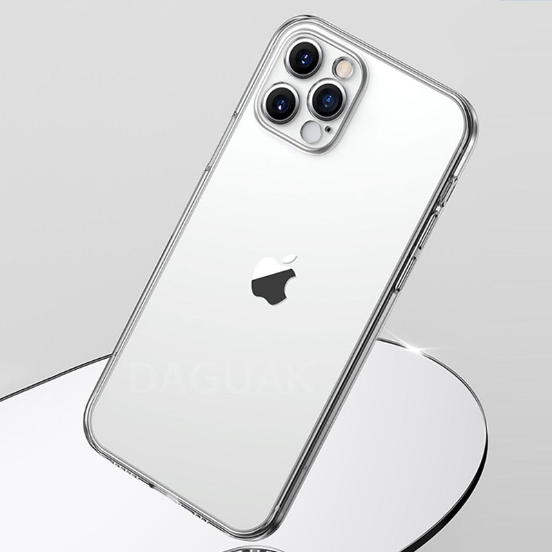 Clear silicone phone case for iPhone 12 Pro Max and iPhone 12 Mini, shockproof protection with camera lens cover from The Clothing Company Sydney
