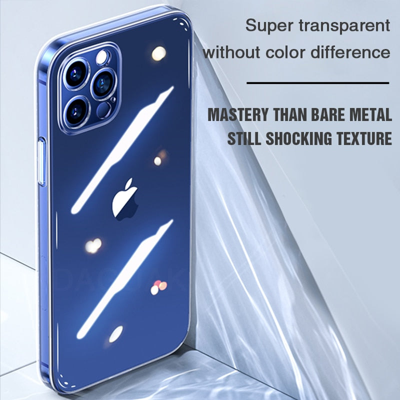 Clear silicone phone case for iPhone 12 Pro Max and iPhone 12 Mini with camera lens protection and shockproof back cover.