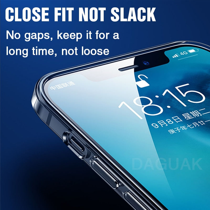 Clear silicone phone case for iPhone 12 Pro Max and iPhone 12 Mini with camera lens protection and shockproof back cover.