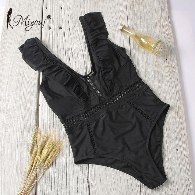 1Piece V Neck Swimwear Bathing Suit Floral Purple Black Monokini Ruffle One Piece Swimsuit The Clothing Company Sydney