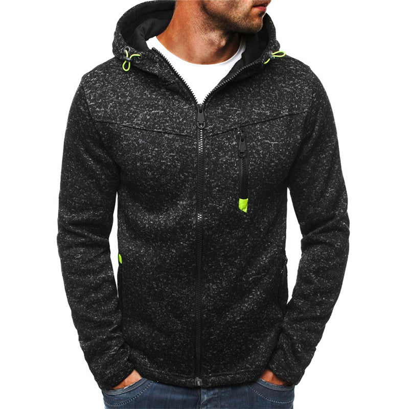 Men's fleece hoodie cardigan with hood, zip front, and sweatshirt style from The Clothing Company Sydney, shown on a model.