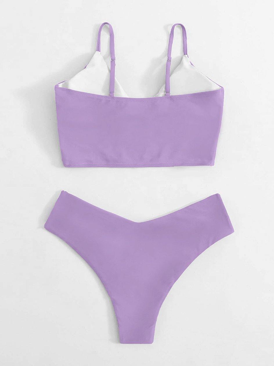 High waist thong bikini set from The Clothing Company Sydney, feminine high-cut swimsuit for women on a sunny beach.