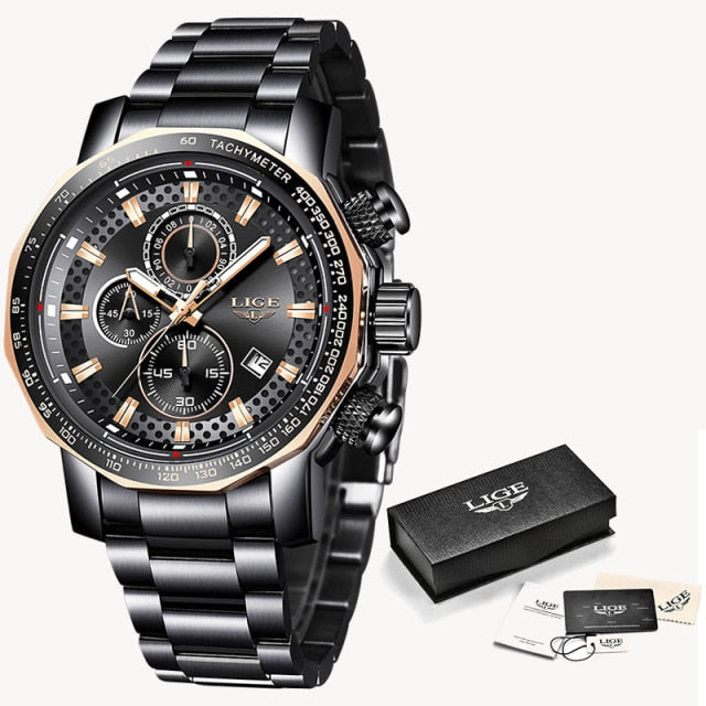 Silver men's sport watch with large dial, quartz movement, military style, water-resistant, chronograph features from The Clothing Company Sydney
