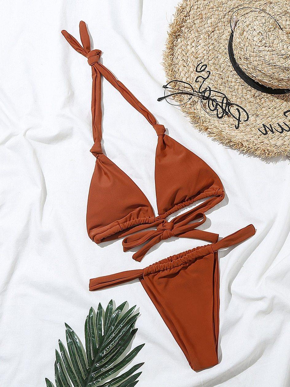 2 Piece Brazilian Micro Swimsuit Mini Thong Bikinis Set Beachwear Halter Top Swimwear Swimming Wear for Bathing Suit The Clothing Company Sydney