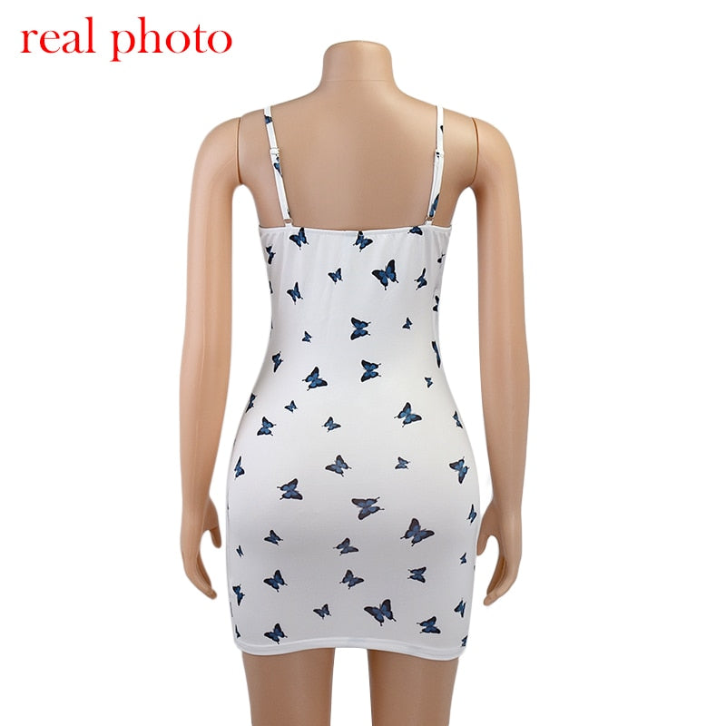 Butterfly Print V-Neck Backless Mini Club Party Skinny Short Dresses Bodycon Dress The Clothing Company Sydney