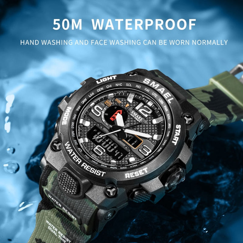 50M water-resistant men's wristwatch with dual display, quartz military sport watch by The Clothing Company Sydney