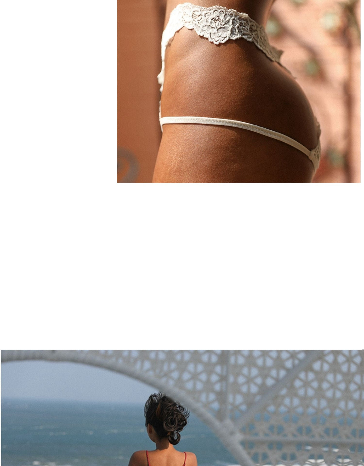 High-rise lace bandage underwear by The Clothing Company Sydney, transparent hollow-out thong with wave point seams.