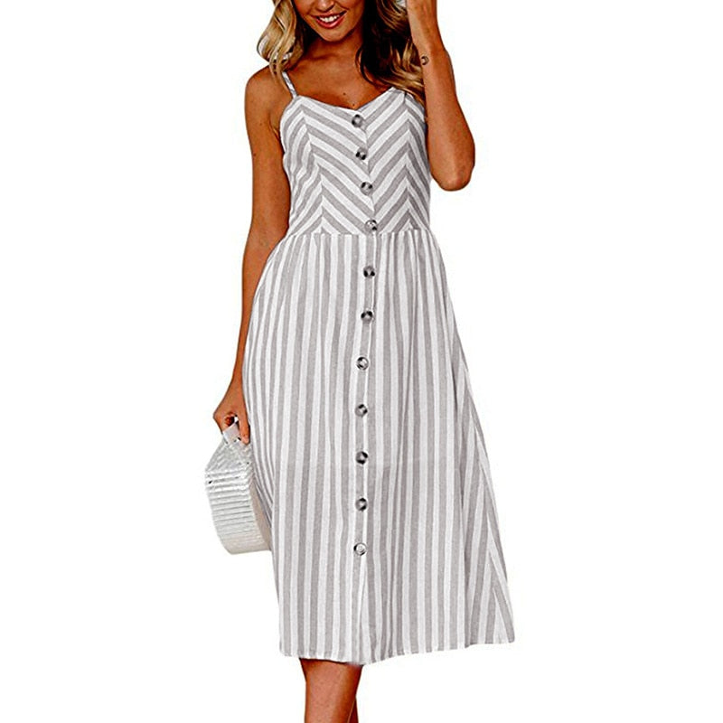 Vintage casual sundress by The Clothing Company Sydney featuring polka dots, stripes, floral boho design, backless midi, perfect for summer.