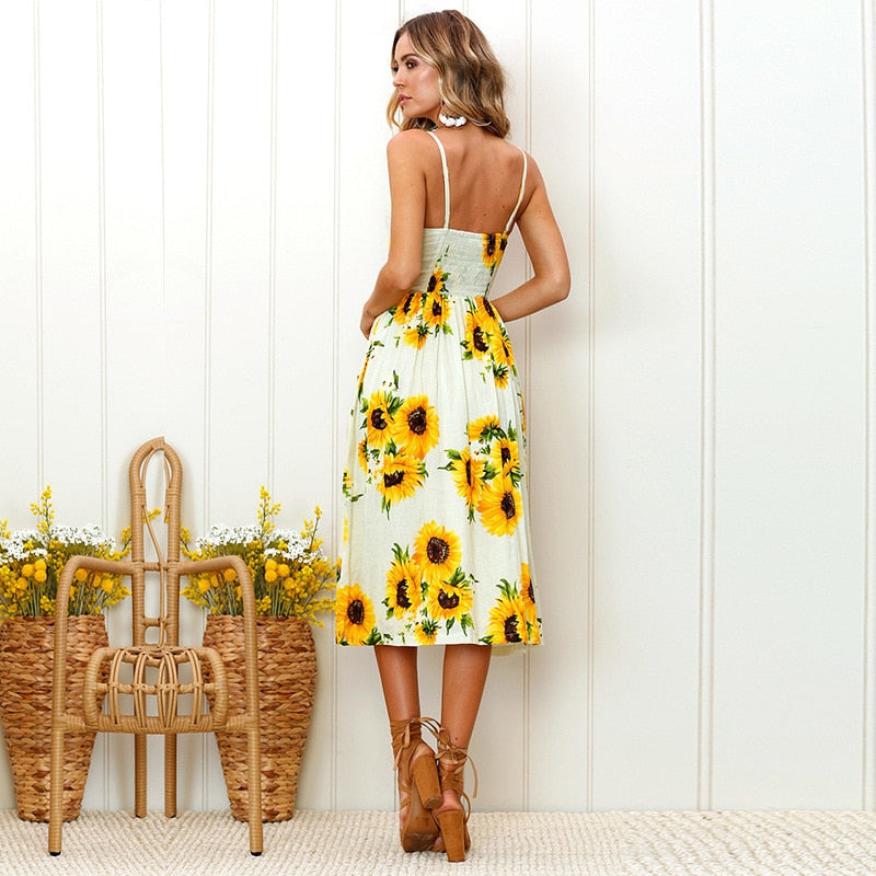 Vintage casual sundress by The Clothing Company Sydney, featuring polka dots, stripes, floral patterns, midi length, backless design.