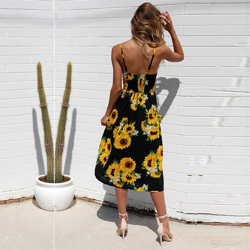 Vintage casual sundress by The Clothing Company Sydney featuring polka dots, stripes, floral patterns, backless design, midi length, summer boho style