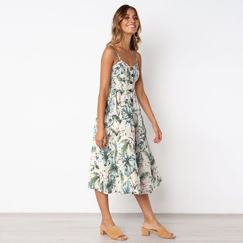 Vintage casual sundress by The Clothing Company Sydney featuring polka dots, stripes, floral pattern, backless design, and midi length.