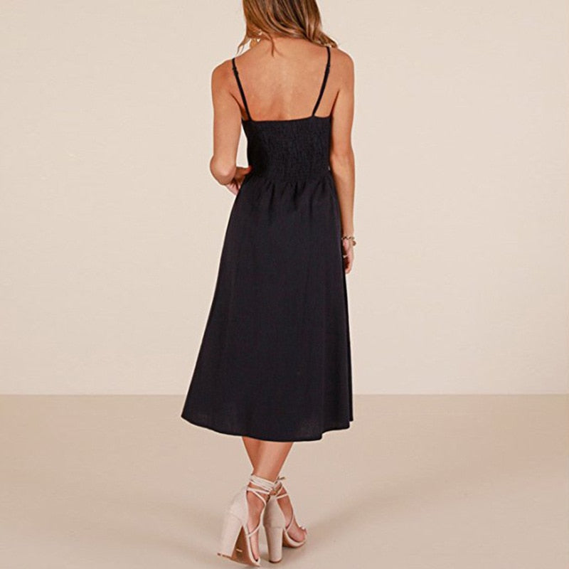 Vintage boho sundress by The Clothing Company Sydney featuring polka dots, stripes, floral print, backless design, and midi length.