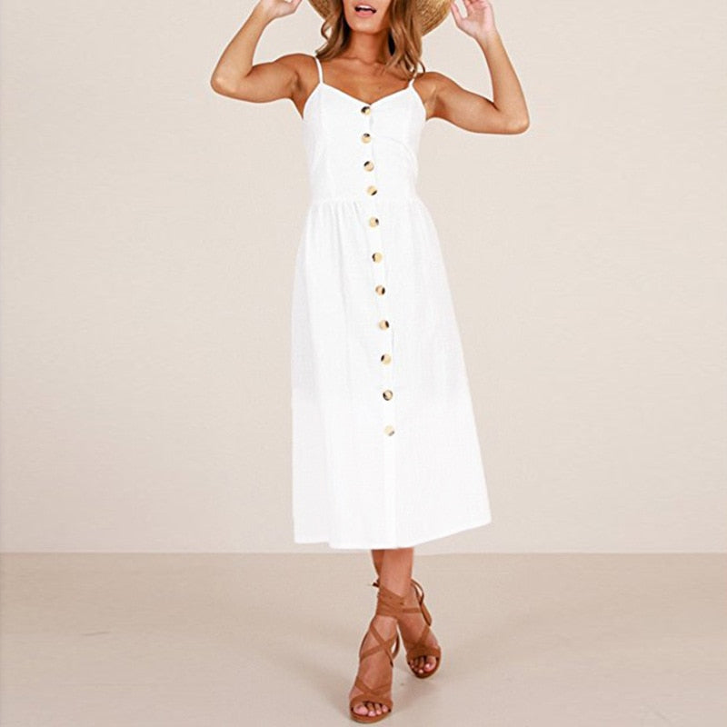 Vintage boho sundress by The Clothing Company Sydney featuring polka dots, stripes, backless design, midi length, perfect for summer.