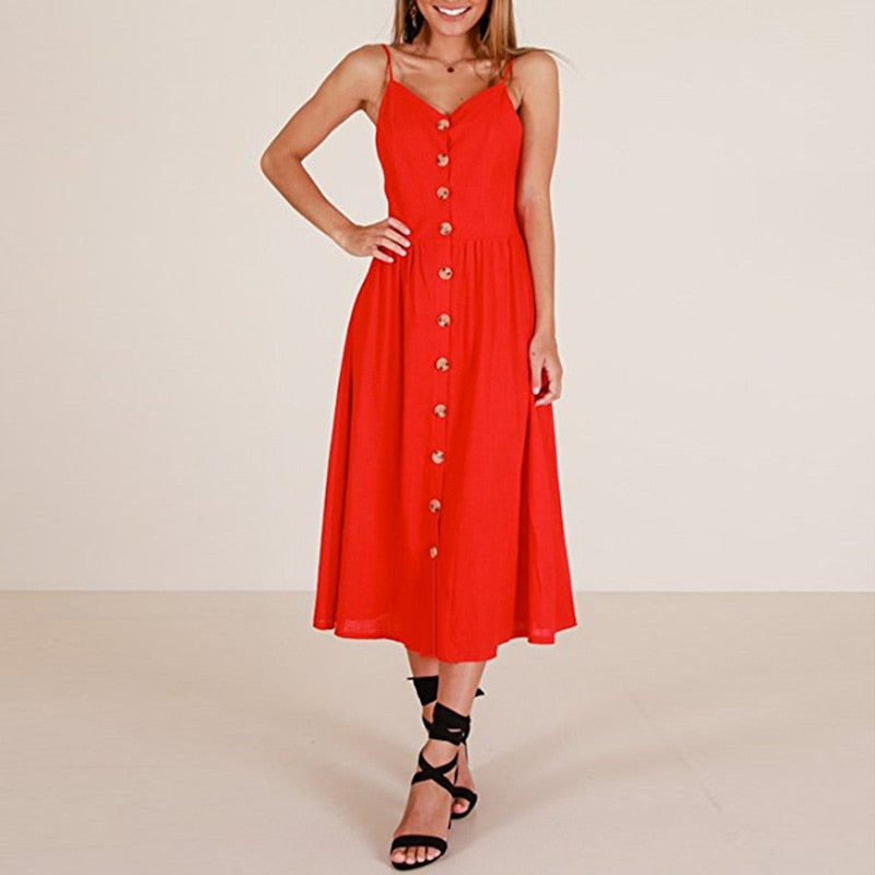 Vintage casual sundress by The Clothing Company Sydney featuring polka dot and striped floral design, backless midi beach dress.