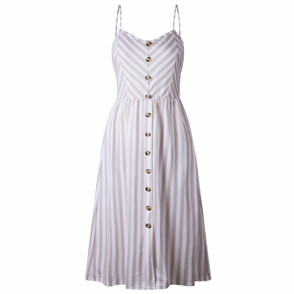 Vintage casual sundress by The Clothing Company Sydney featuring polka dots, stripes, backless design, and floral boho summer style.
