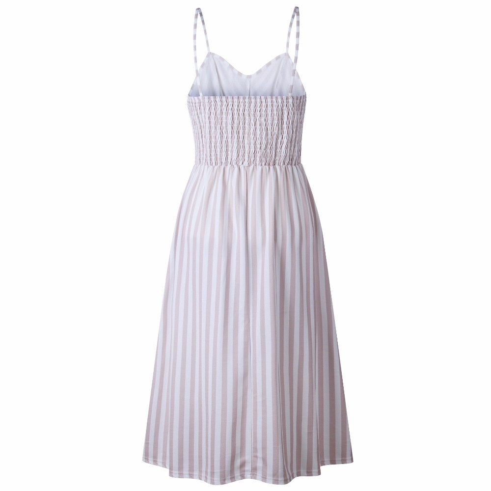Vintage casual sundress by The Clothing Company Sydney featuring polka dots, stripes, floral pattern, backless, midi length, perfect for summer.
