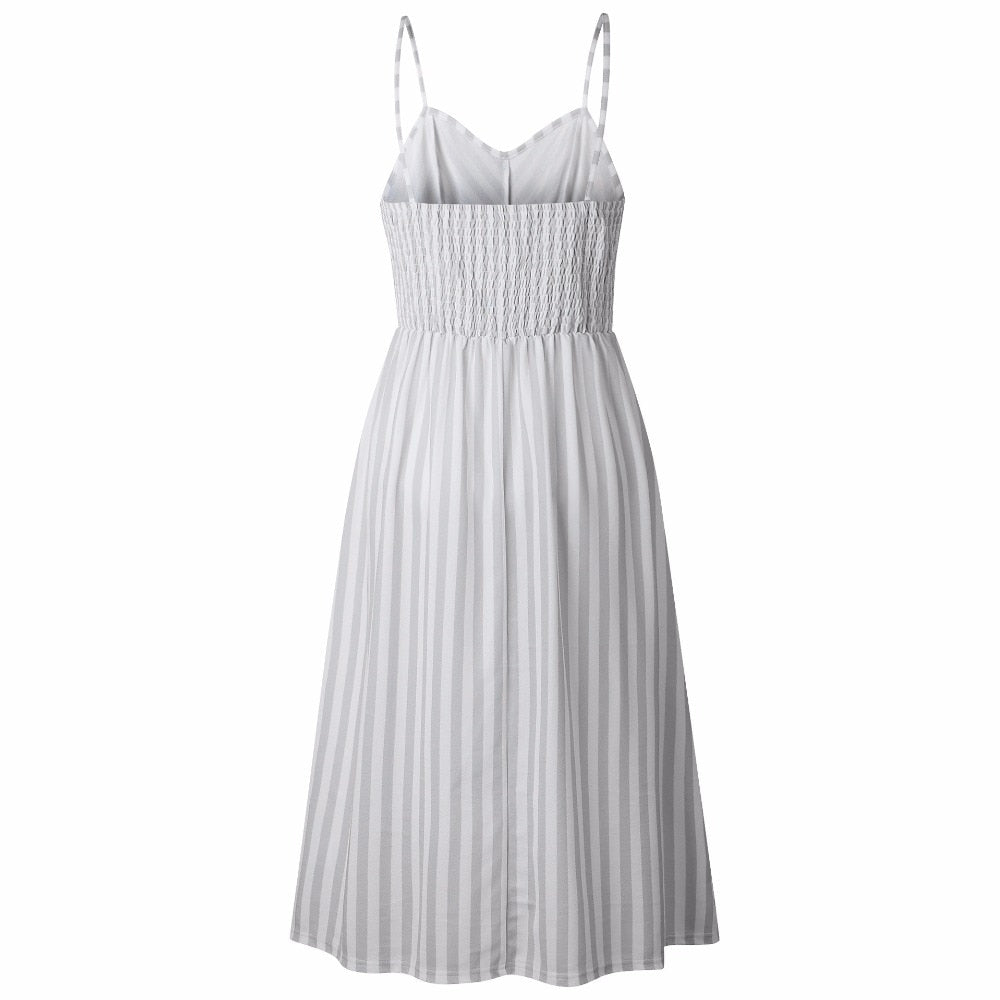 Vintage casual sundress by The Clothing Company Sydney, featuring polka dots, stripes, floral pattern, backless design, midi length, and summer style.
