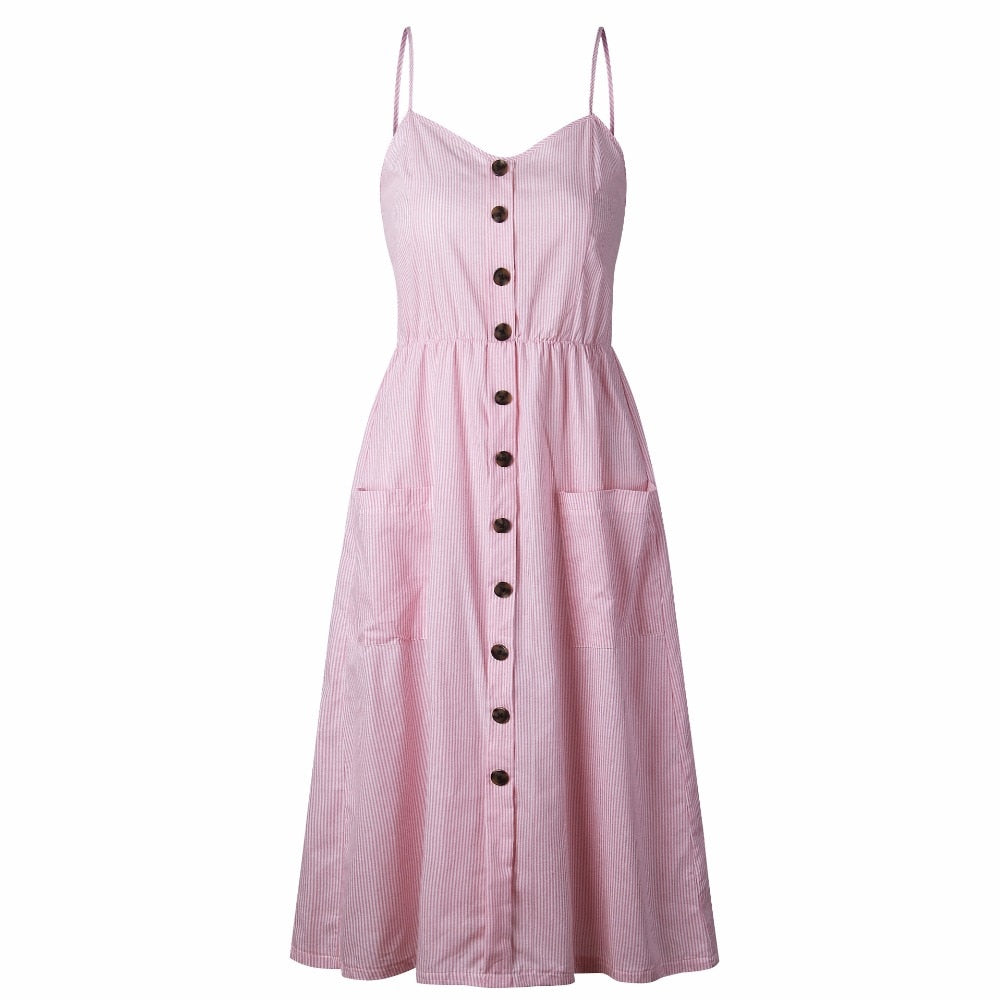 Vintage boho sundress by The Clothing Company Sydney featuring polka dots, stripes, backless design, and floral summer midi style.