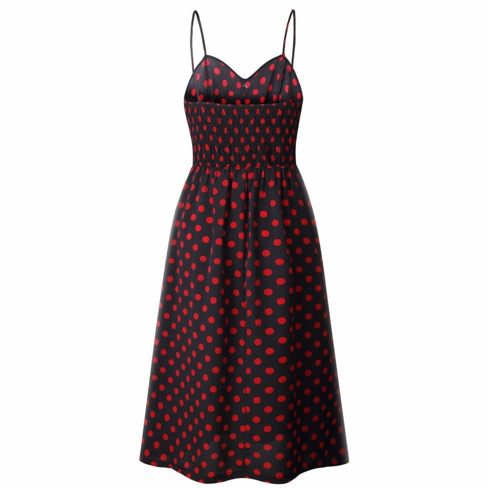 Vintage casual sundress by The Clothing Company Sydney featuring polka dots, stripes, floral patterns, backless design, and button details.