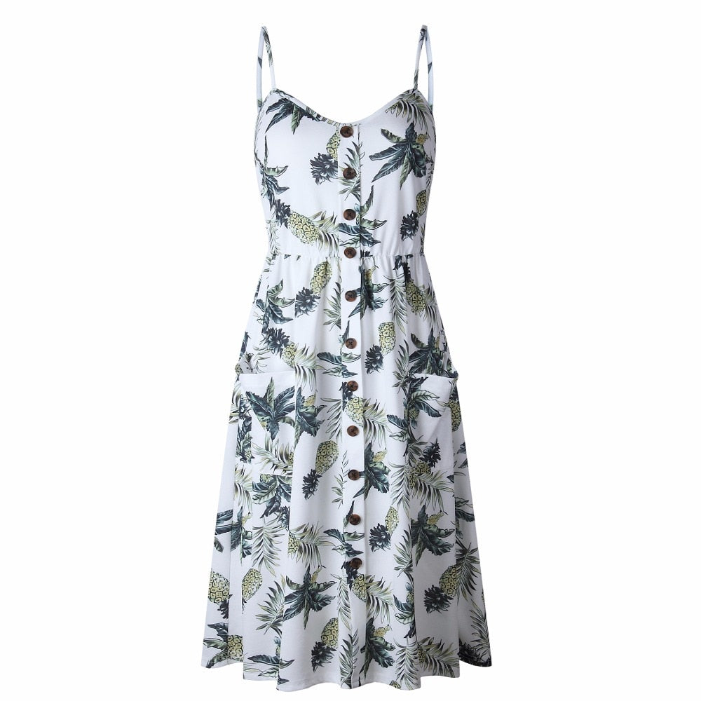 Vintage boho sundress by The Clothing Company Sydney featuring polka dots, stripes, button back, and floral summer midi dress.