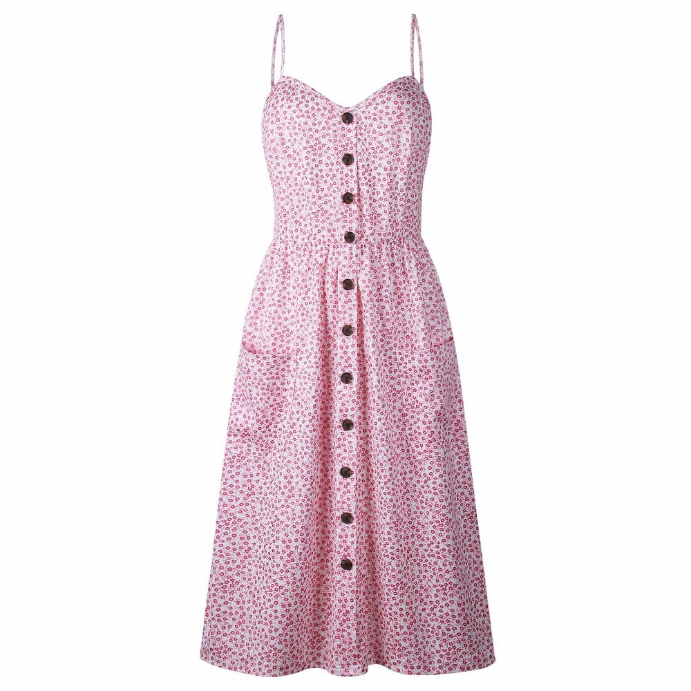 Vintage casual sundress by The Clothing Company Sydney, featuring polka dots, stripes, floral pattern, backless design, midi length, summer style.
