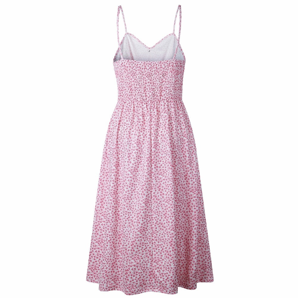 Vintage casual sundress by The Clothing Company Sydney featuring polka dots, stripes, floral pattern, backless design, and midi length.