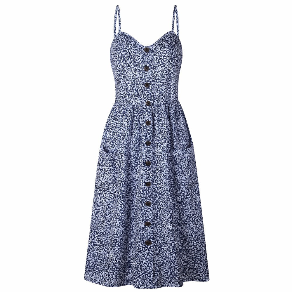 Vintage casual sundress from The Clothing Company Sydney featuring polka dots, stripes, floral patterns, midi length, backless design, and boho style