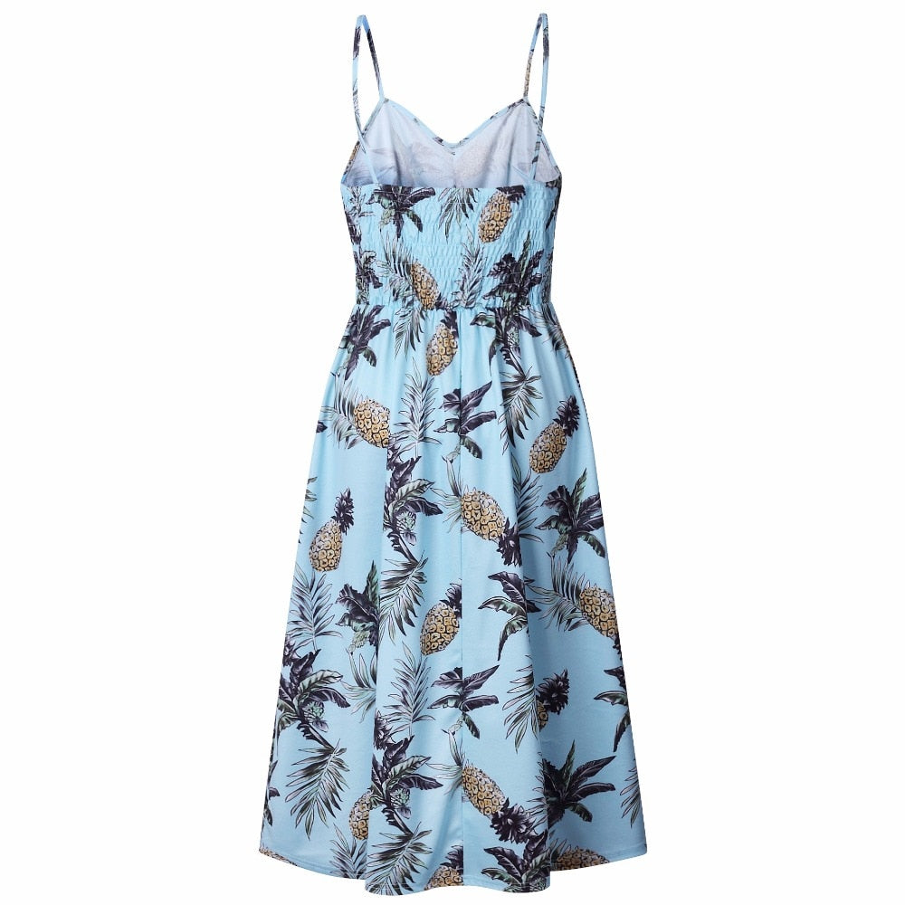Vintage casual sundress by The Clothing Company Sydney featuring polka dots, stripes, floral pattern, backless design, midi length, and buttons.