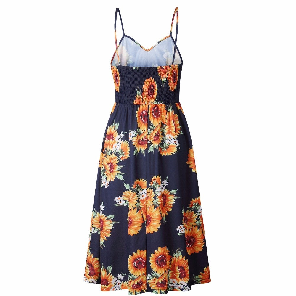 Vintage casual sundress by The Clothing Company Sydney featuring polka dot and striped floral patterns, backless midi beach dress.