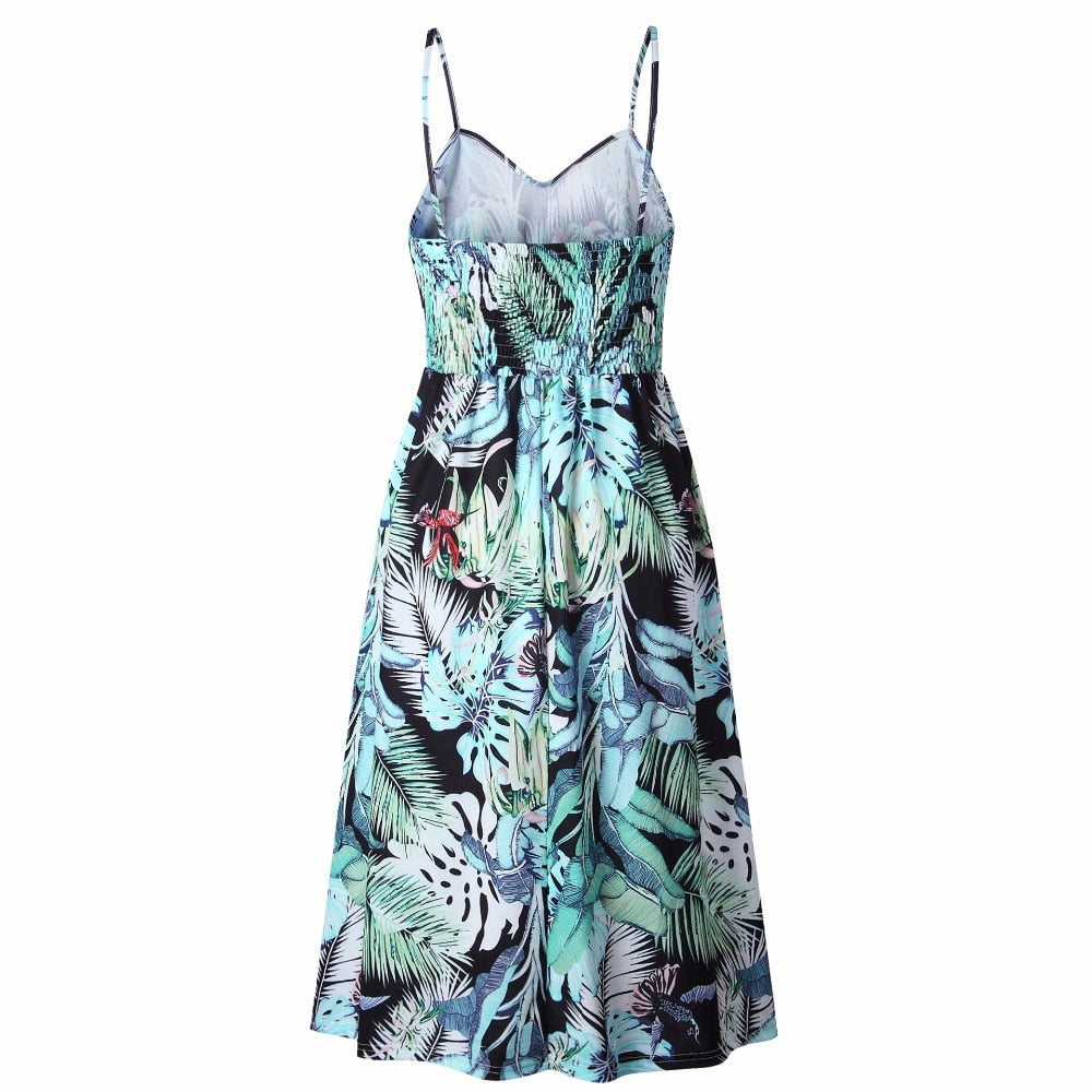Vintage casual sundress by The Clothing Company Sydney featuring polka dots, stripes, floral print, midi length, backless, and button details.
