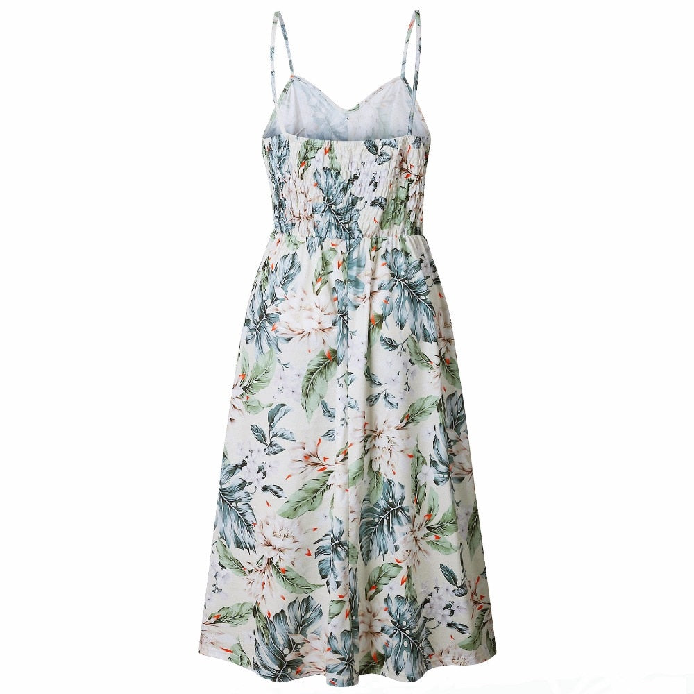 Vintage boho sundress by The Clothing Company Sydney featuring polka dots, stripes, button back, floral print, midi length, and backless design.