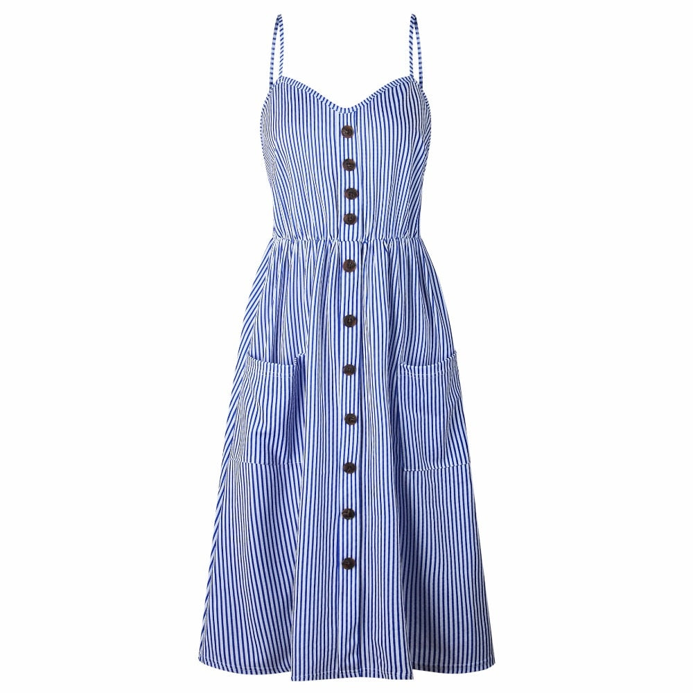 Vintage casual sundress by The Clothing Company Sydney, featuring polka dots, stripes, floral pattern, backless design, and midi length.