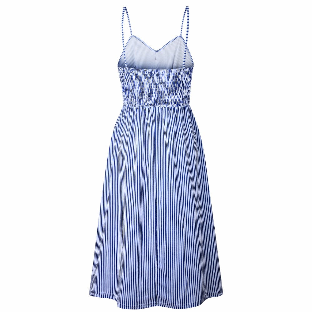 Vintage casual sundress by The Clothing Company Sydney featuring polka dots, stripes, backless design, and floral boho style.