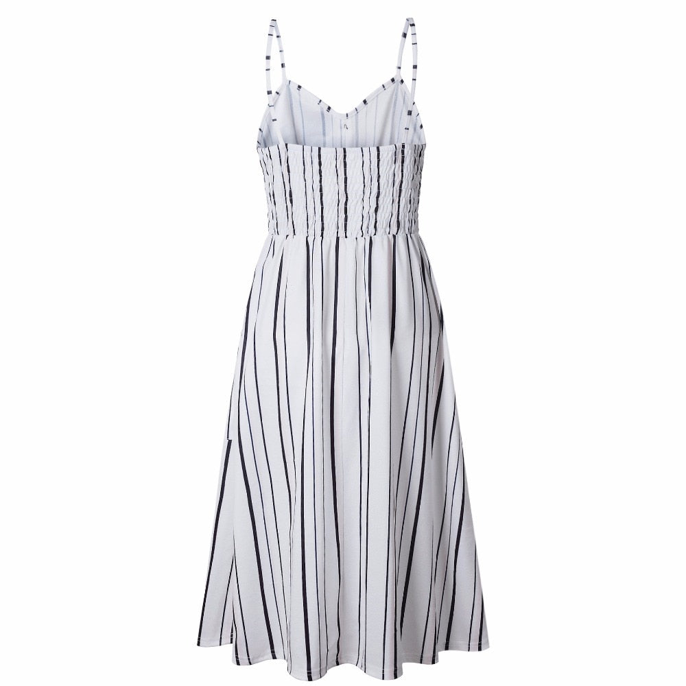 Vintage casual sundress by The Clothing Company Sydney featuring polka dots, stripes, floral pattern, backless design, and midi length.