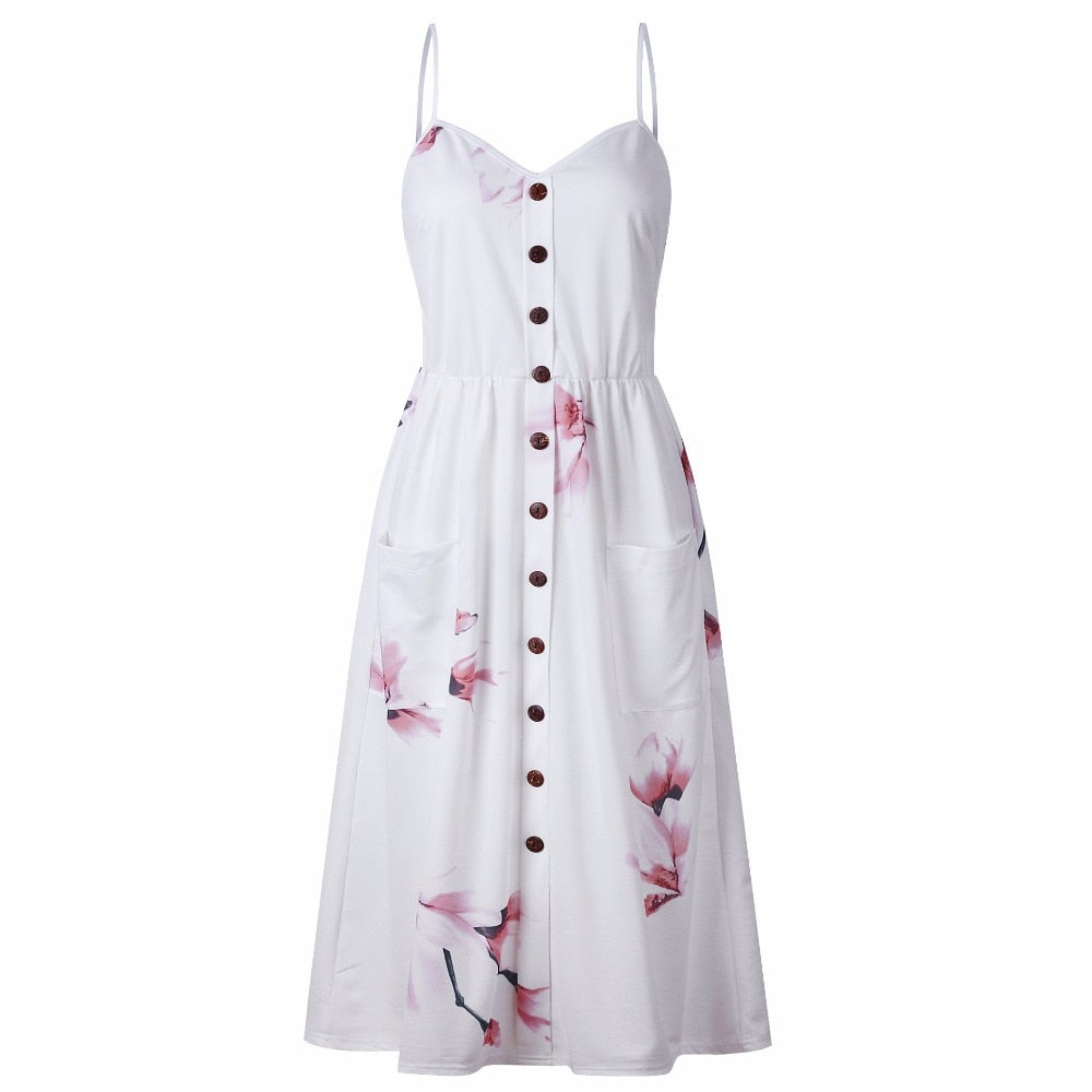 Vintage casual sundress by The Clothing Company Sydney featuring polka dots, stripes, floral patterns, button back, and boho summer style.