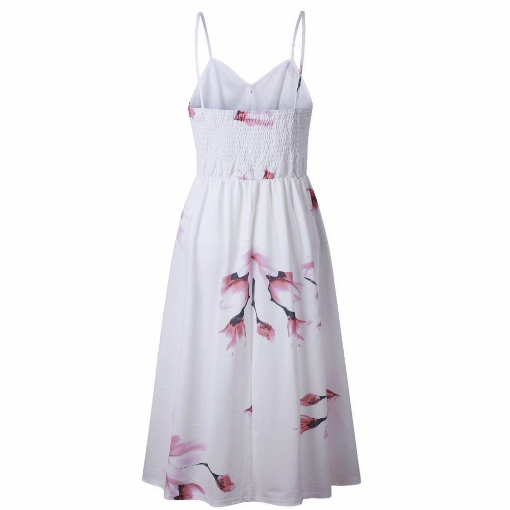 Vintage boho sundress by The Clothing Company Sydney featuring polka dots, stripes, floral print, midi length, backless, and button details.