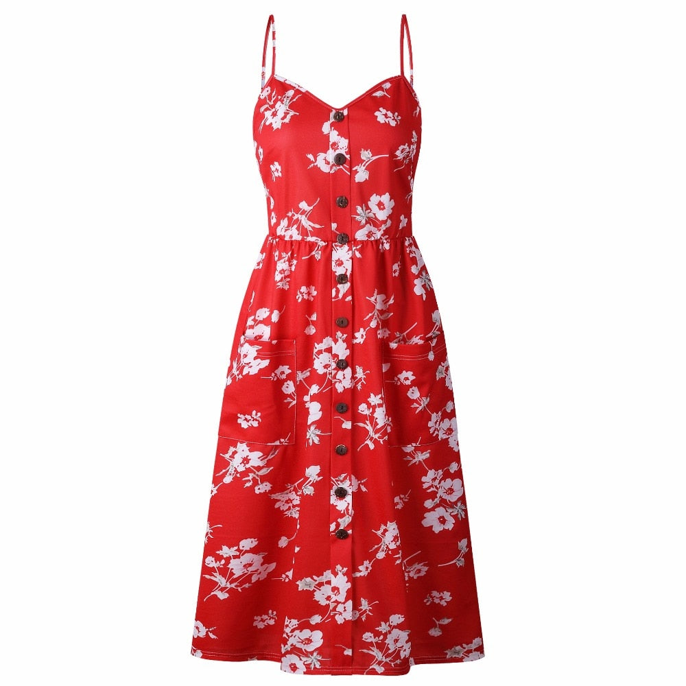 Vintage casual sundress by The Clothing Company Sydney, featuring polka dots, stripes, floral pattern, backless, midi length, summer boho style.