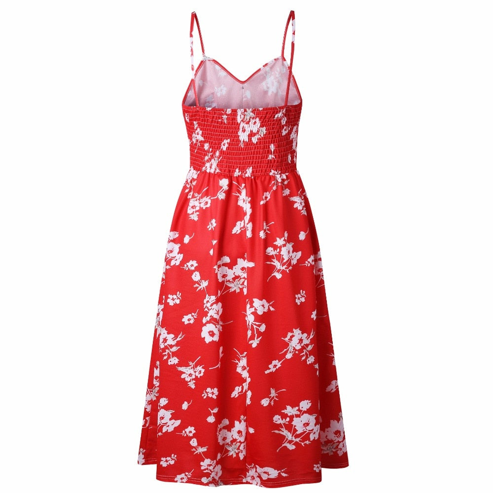 Vintage casual sundress by The Clothing Company Sydney featuring polka dots, stripes, floral pattern, midi length, backless design.