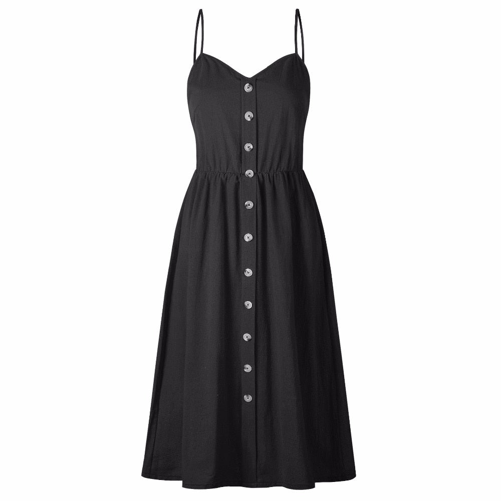 Vintage casual sundress by The Clothing Company Sydney featuring polka dots, stripes, floral pattern, midi length, backless, and button details.