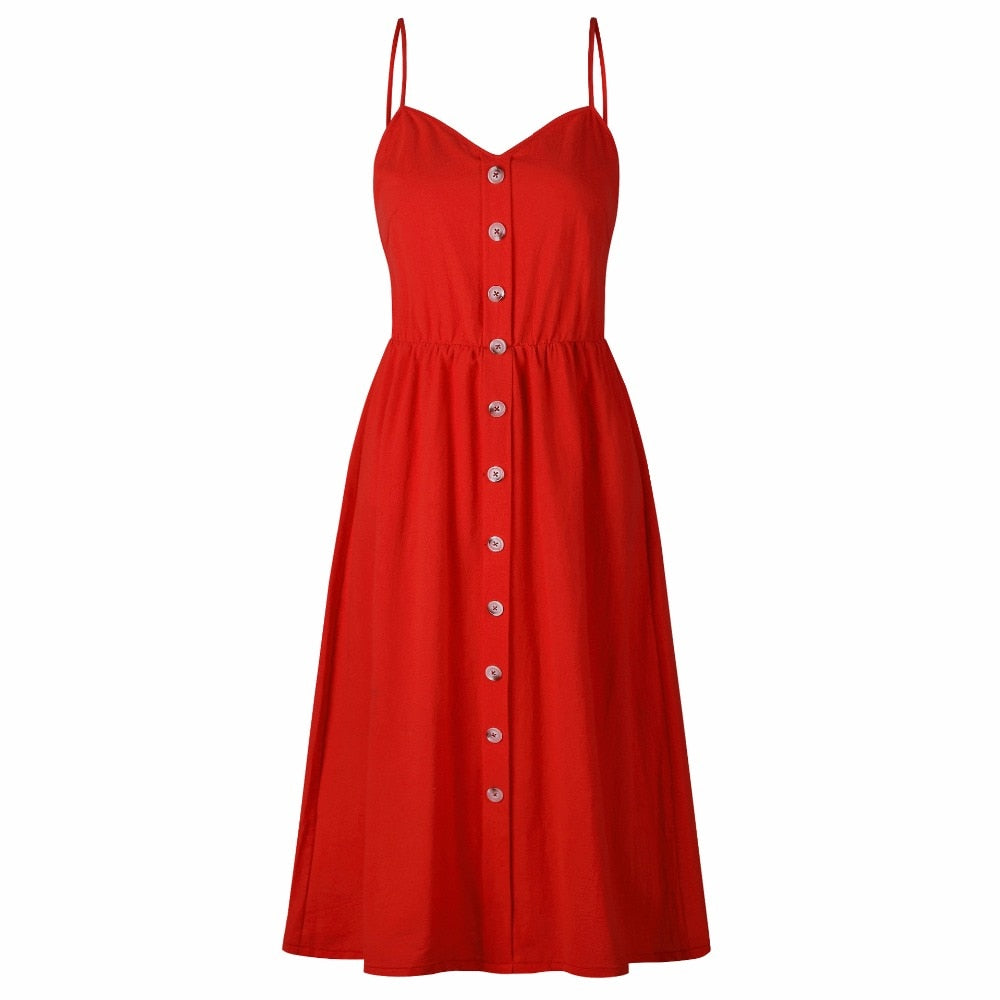 Vintage casual sundress by The Clothing Company Sydney featuring polka dots, stripes, floral pattern, backless design, midi length, and buttons.