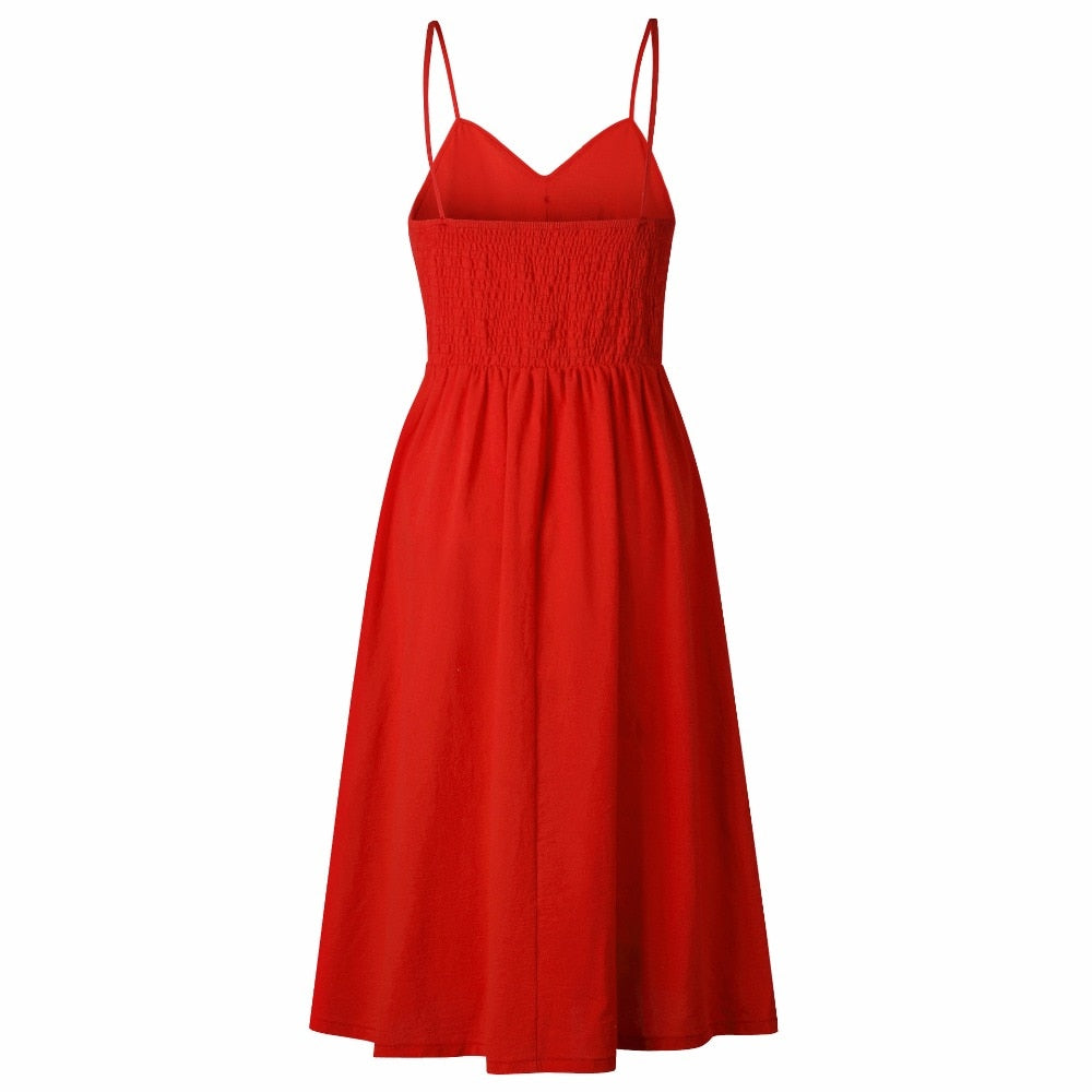 Vintage casual sundress by The Clothing Company Sydney featuring polka dots, stripes, floral print, midi length, backless, and button details.