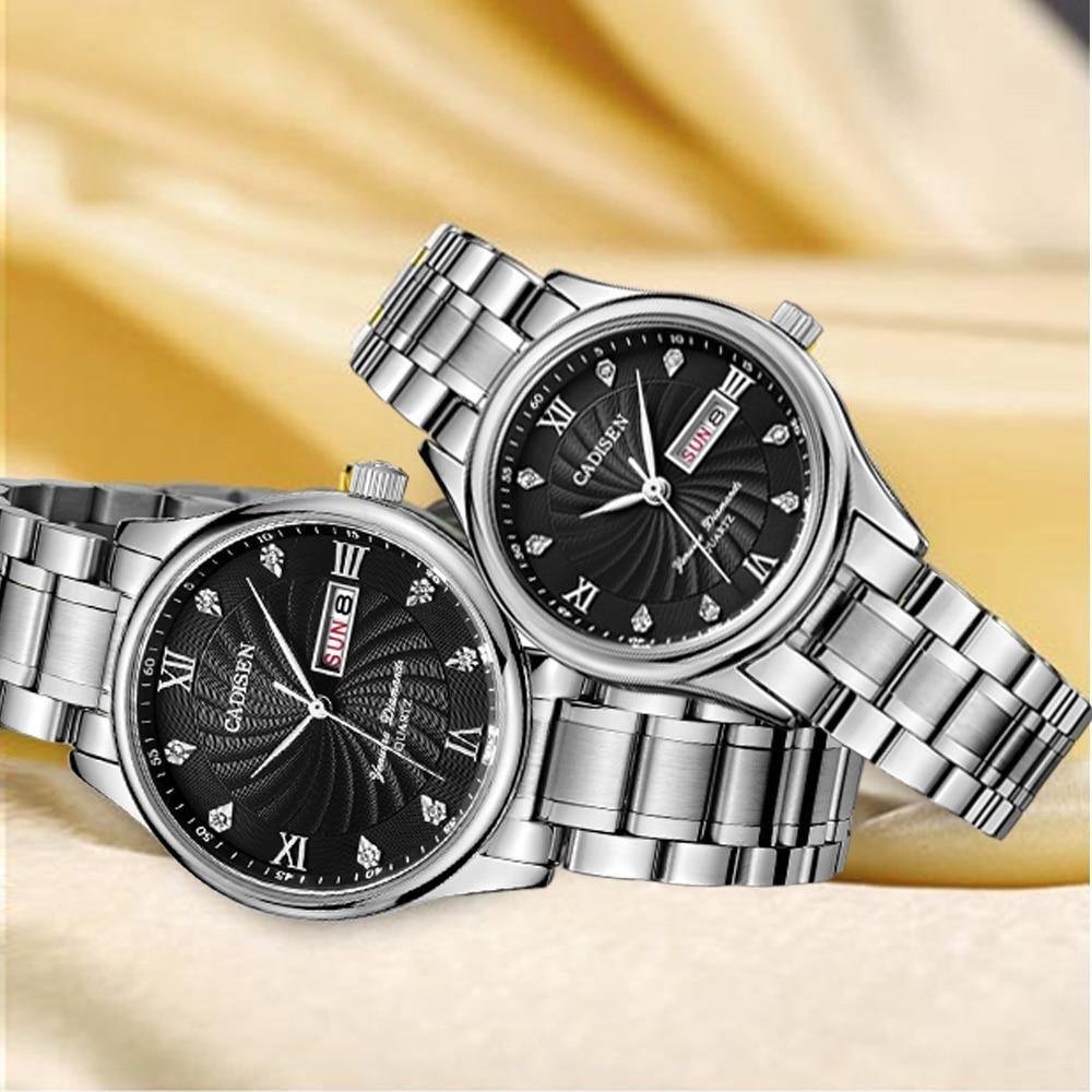 Pair of men's and ladies' quartz watches from The Clothing Company Sydney, luxury dress wristwatch set, stylish and elegant.